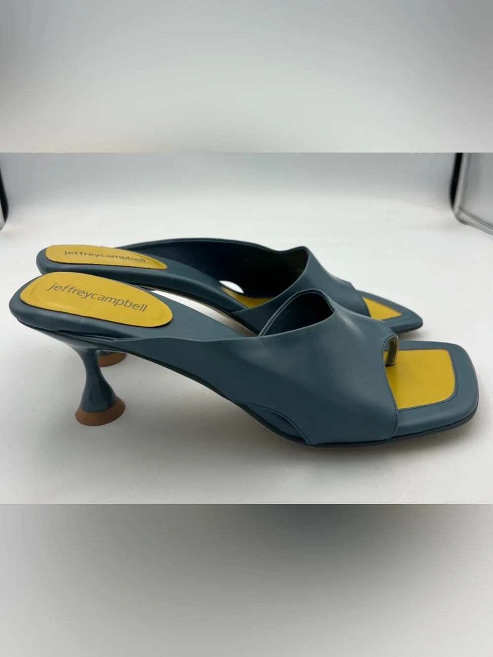 Jeffrey Campbell Dusty Blue/Yellow Slide Sandal/Mule Square Toe Women’s Size 8.5